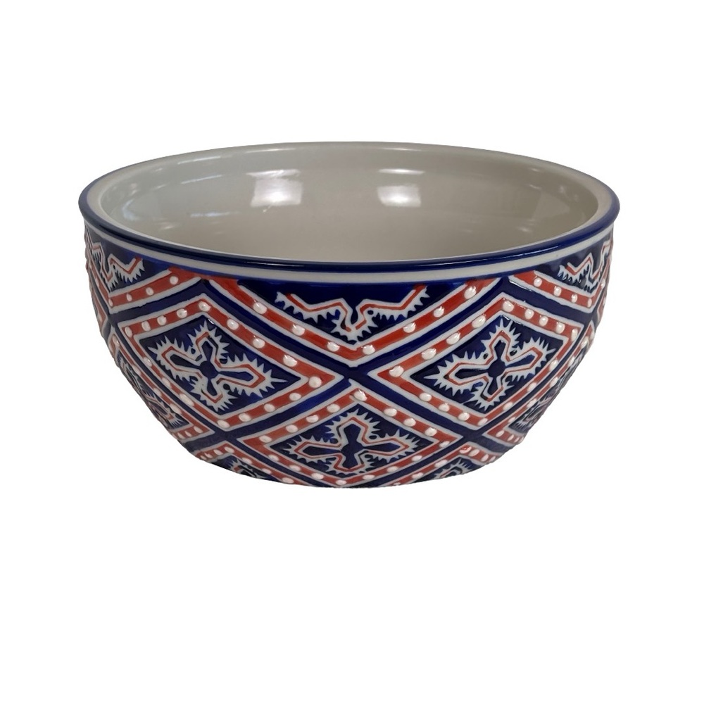 Yokohama Studio Hand Painted Ceramic Rice Soup Ramen Bowl Japanese Red and Blue